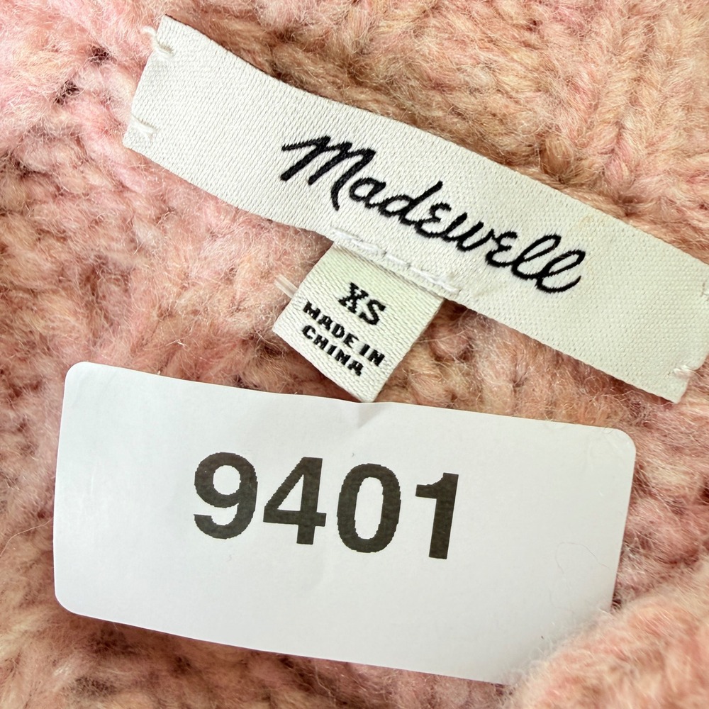 Madewell Harwood Cableknit Mockneck Cardigan Sweater Heather Blush Pink NC660 XS - Picture 11 of 11